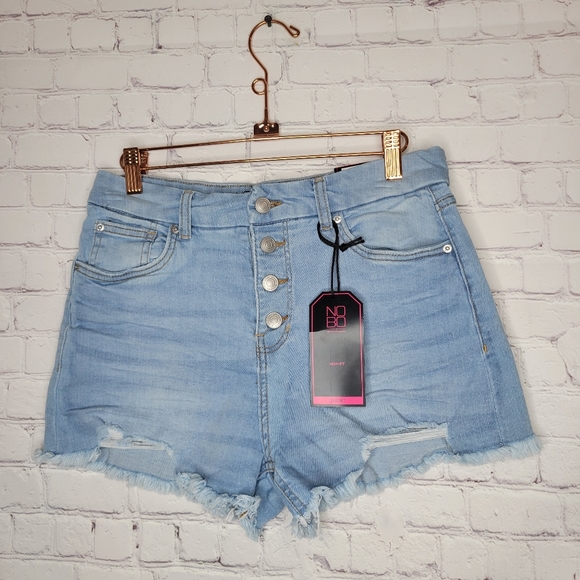 No Boundaries Blue Distressed High Rise Mom Fit Shorts NWT - Picture 1 of 6